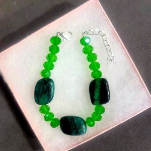SWAROVSKI BEADED 1 SIZE iMPORTED MALACHITE BEAD  ACCENT BRACELET 1 LEFT